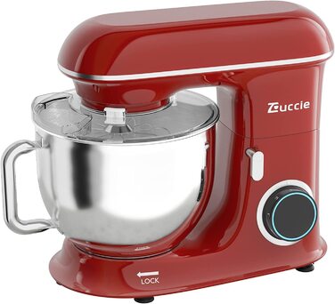 Кухонна машина Zuccie з тихою роботою, місткістю 5л, з нержавіючою сталевою чашею, 3 насадки, захист від бризок, скребок для тіста та роздільник яєць, 8+ швидкостей