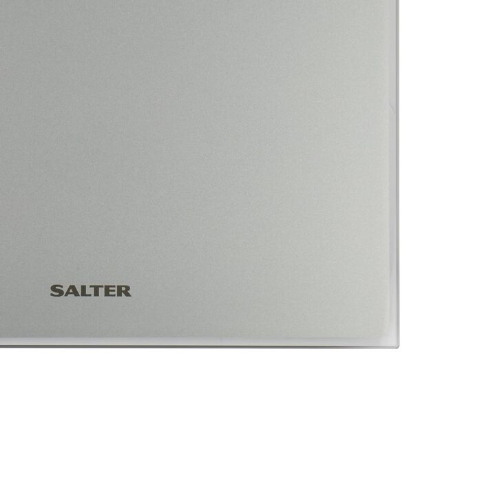 Цифрові ваги для ванної кімнати Salter SA00287 BAFEU16 - скляні ваги для ванної кімнати, 180 кг, РК-дисплей, що легко читається, чорний дизайн, батареї в комплекті, миттєве вимірювання ваги (срібло)