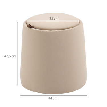 HOMCOM Ottoman Круглий пуф зі знімною кришкою для зберігання Beige Velvet Look Ø44 см x 47,5 см як журнальний столик