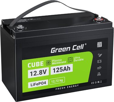 Акумуляторна батарея Green Cell LiFePO4 12 В, BMS, термін служби 10 років, для автофургону Караван Човен Сонячна батарея (125 Ач)