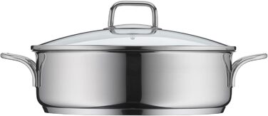 Сковорода WMF Schmorpfanne 28 см з високим бортиком, каструля-жаровня Induktion, сковорода з кришкою 5.0л, Cromargan нержавіюча сталь з покриттям, для духовки, антипригарне покриття, високий бортик