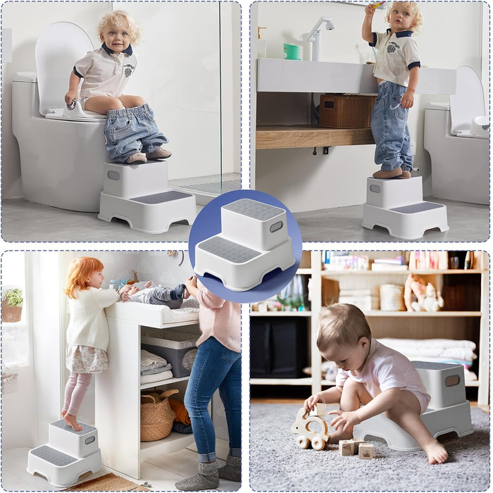 Унітаз дитячий з драбинкою та підставкою Deanic (Сірий) для дітей від 1 до 6 років + 2 подушки та щітка