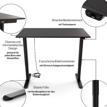 Дитячий стіл Yaasa Desk Basic S регульований по висоті, 120x70 см, чорний, incl. key замок і USB-порт для зарядки, стіл Антрацит 120 x 70 см