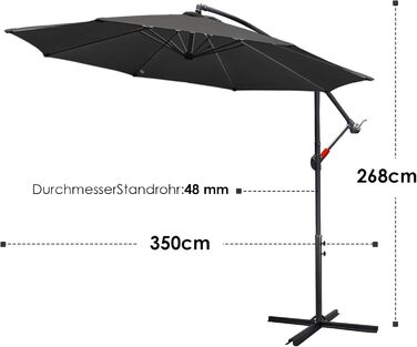 Садова парасолька від сонця Alu Ampelschirm з ручкою-курбою, Ø300 см, сіра, з UV-захистом та водовідштовхувальним покриттям