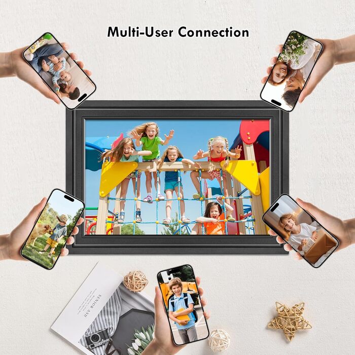 Цифровий фоторамка Lutranstra 10.1 дюйма WiFi, HD IPS сенсорний екран, 32 ГБ, автоматичне обертання, Frameo App (Чорний)