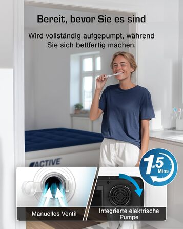 Надувне ліжко Active Era Luxus для 2 осіб з електричним насосом та інтегрованим подушкою. Розмір 200 x 150 x 36.5 см. Підходить для кемпінгу та як гостьове ліжко.