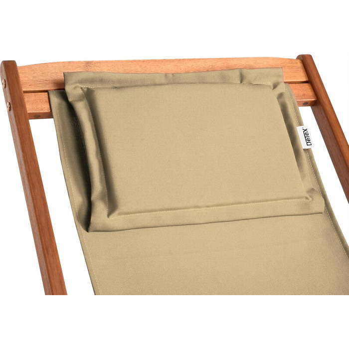 Лежак для відпочинку Casaria® з дерева, вологостійкий, складний, регульований, 160 кг, підлокітники, подушка для шиї, для саду та балкону, акація, 94x94x60 см (бежевий)