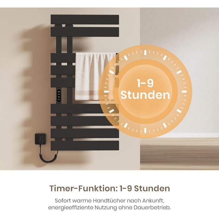 Електричний рушникосушар EMKE з Wi-Fi, 1000 x 500 мм, 320W, чорний (правий)