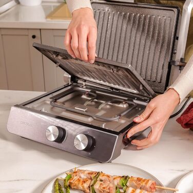 Електричний гриль Cecotec Rock'nGrill Blaze Neon – 2200 Вт, регулювання до 180°, знімні пластини, велика поверхня 29x23 см