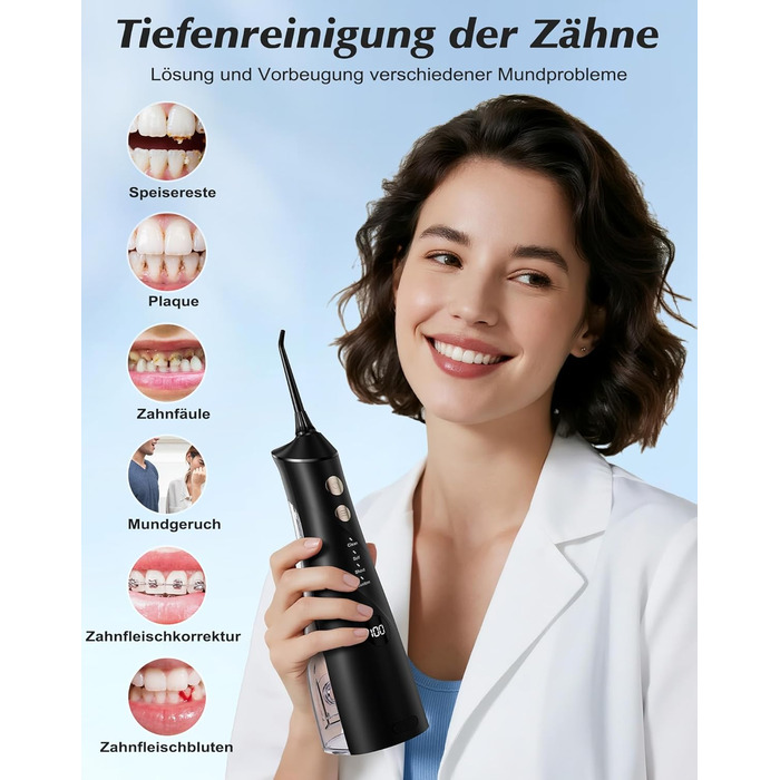 Електрична ірigator для порожнини рота Munddusche: 5 насадок, 4 режими, IPX7, для дому та подорожей