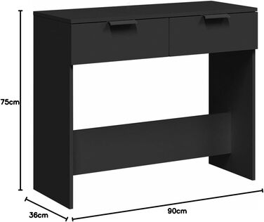 Консольний столик з 2 шухлядами, 90x36x75см, інженерне дерево, чорний