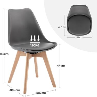 Набір з 2-х обертових кухонних стільців Woltu для їдальні, з масиву дерева та штучної шкіри, сірого кольору, до 120 кг