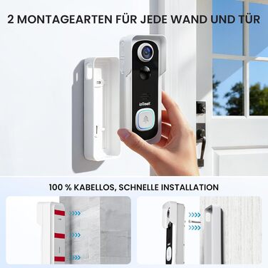 Відеодзвінок ieGeek 2K з камерою, бездротовий, IP66, AI-розпізнавання руху, нічне бачення, без підписки, сумісний з Alexa, Wi-Fi 2.4GHz, з внутрішнім дзвінком (білий)