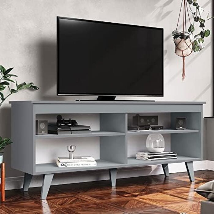 Тумба під TV Madesa, телевізійна тумба для телевізора до 55 дюймів, для вітальні та спальні, 136 x 38 x 58 см, з дерева (136 x 58 x 38 см, сіра)