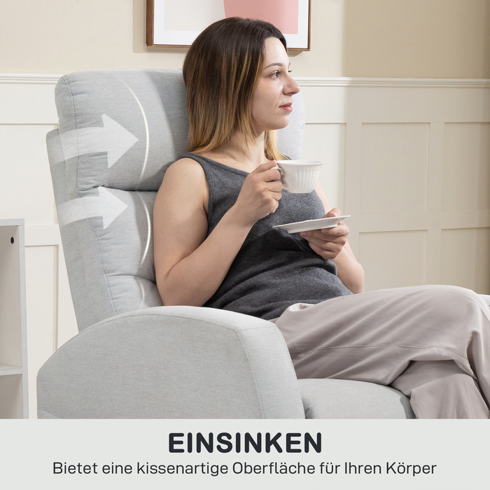 Крісло HOMCOM Relaxsessel, крісло для телеперегляду зі спинкою, що відкидається, м'яке крісло для телевізора з підставкою для ніг, крісло для відпочинку з виглядом льону для вітальні, спальні, до 150 кг, світло-сіре | Aosom