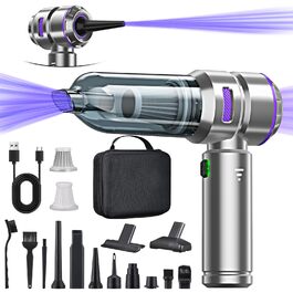 Акумуляторний ручний пилосос 4-в-1 для авто та дому, бездротовий пилосос з потужністю 28000Па та електричним обдувом (3 режими, 24000 об/хв) для прибирання салону, кухні, ПК та диванів