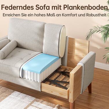 Диван Vesgantti 2-місний, 121 см, сучасний дизайн, з 2 подушками, для вітальні/квартири/офісу, тканина льон, колір пісочний