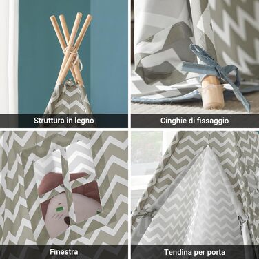 Дитячий намет SoBuy для дому з дверима та вікном, ігровий намет, ігровий будиночок для дитячої кімнати, білий/сірий, 109x165x109 см, OSS03