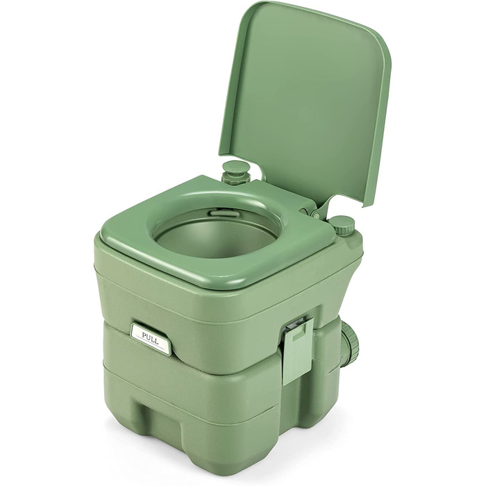 Туалет для кемпінгу DREAMADE 20L з знімними баками для відходів та чистої води, мобільний туалет з HDPE, витримує до 200 кг, з промиванням, для автодому та саду (зелений)