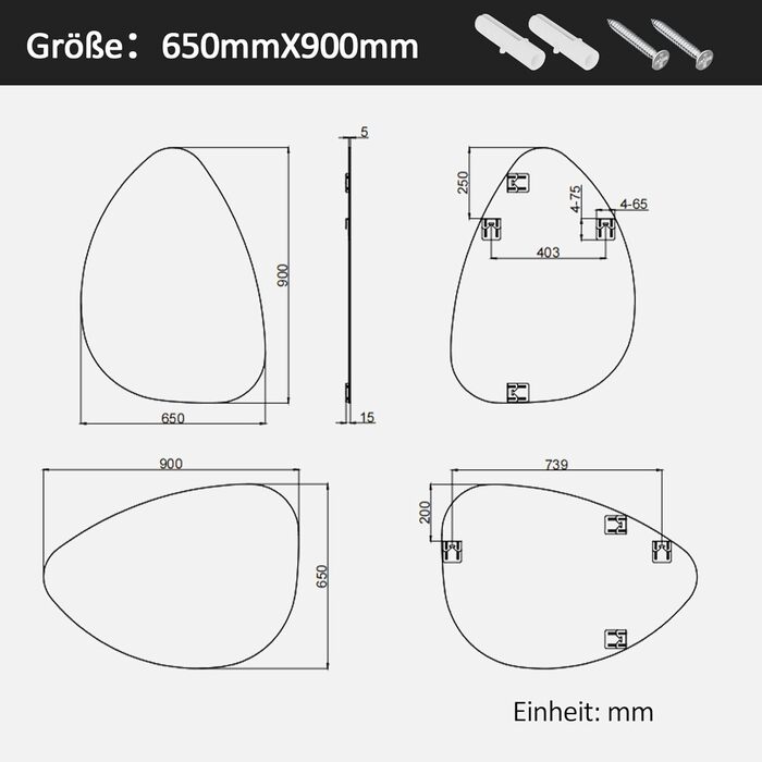 Дзеркало для ванної кімнати Boromal: чорне, вертикальне/горизонтальне, 65x90 см