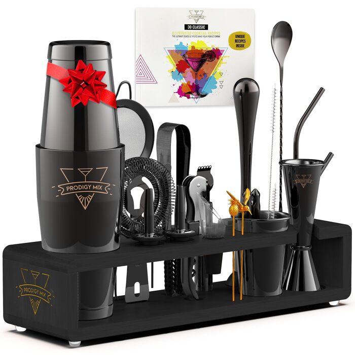 Набір бармена Elite Mixology: Шейкер Boston 20 предметів з підставкою, рецепти. Нержавіюча сталь