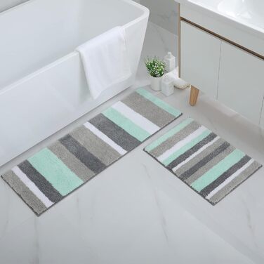 Набір килимків для ванної кімнати Homaxy (2 шт.) з мікрофібри, 40x60 см + 40x120 см, зелено-сірий. Вбираючі, м'які, з високим ворсом