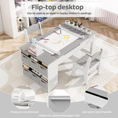 Дитячий стіл MAMIZO з 2 стільцями: дерев'яний стіл для ігор з місцем для зберігання, комплект меблів для дітей 3+ (сірий)