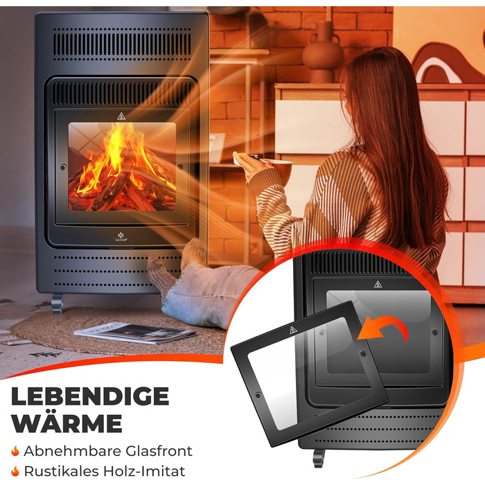 Газовий нагрівач KESSER®: газовий камін-нагрівач, 3.4 кВт, інфрачервоний, 2 режими, з регулятором та шлангом, чорний