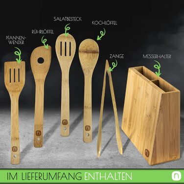 Магнітний блок для ножів + набір кухонних лопаток 5 шт. 2 в 1: Блок для ножів без ножів та тримач для кухонних аксесуарів - бамбуковий магнітний тримач для ножів - магнітний тримач для ножів - органайзер для кухні