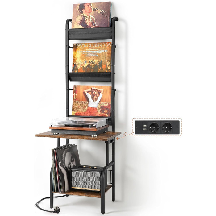 Підставка для програвача вінілу з полицями для 300 платівок (стійка, чорний/коричневий)