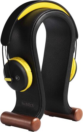 Підставка для навушників SAMDI з дерева та шкіри, універсальна, для геймінгу, дому, офісу (чорний)