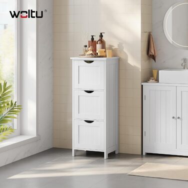 Шафа для ванної кімнати WOLTU, вузька шафа з 3 висувними ящиками, 32 x 30 x 81 см, для ванної, вітальні, спальні, кухні, сучасний дизайн, білий колір, BZS123ws