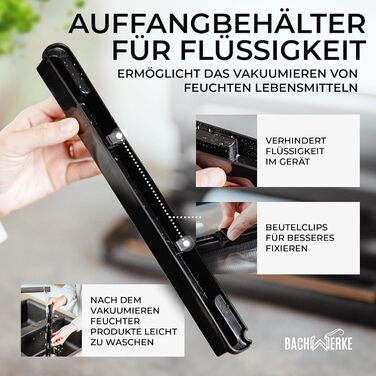 Вакууматор для продуктів BACHWERKE з рулоном та 10 пакетами, ширина шва 32 см, вакуумна машина для зберігання їжі, срібляста
