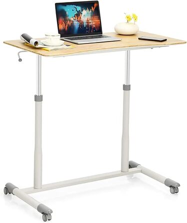 Комп'ютерний стіл COSTWAY регулюється по висоті від 70-107 см, стіл мобільний з коліщатками, стіл для ноутбука з 2 гальмами, стіл для ноутбука (натуральний)