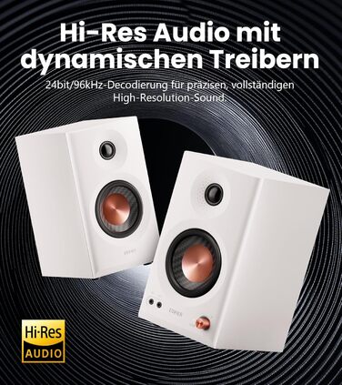 Edifier MR3 - Компактні студійні колонки 2.0, Hi-Res Audio, Bluetooth 5.4, RCA, AUX, керування через додаток, 2 x 18W (білі)