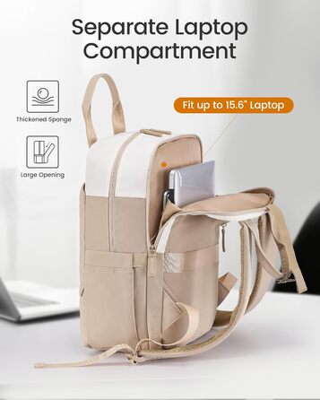 Сумка-рюкзак LOVEVOOK для жінок, 15.6 дюймів, для ноутбука, шкільний, підлітковий, елегантний, для подорожей, для дівчаток, водонепроникний, для роботи, для навчання, універсальний, бежевий, хакі