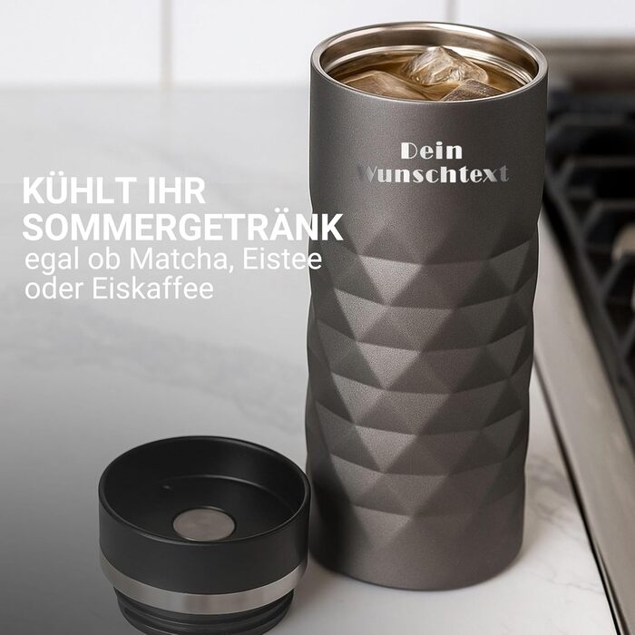 Термокружка Elasto з нержавіючої сталі, 450 мл, з індивідуальною гравіюванням, витримує протікання, термоізольована (Сірий шифер)
