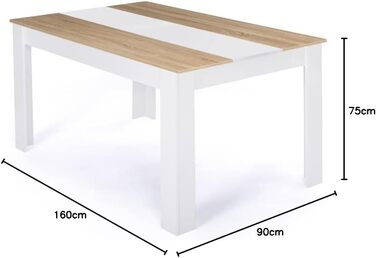 Обідній стіл Georgia прямокутний, на 8 осіб, білий та з імітацією буку, 160 x 90 см