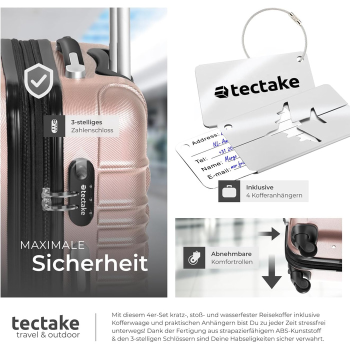 Набір валіз Tectake® 4 шт. з ABS пластику, рожевого кольору (S-M-L-XL)