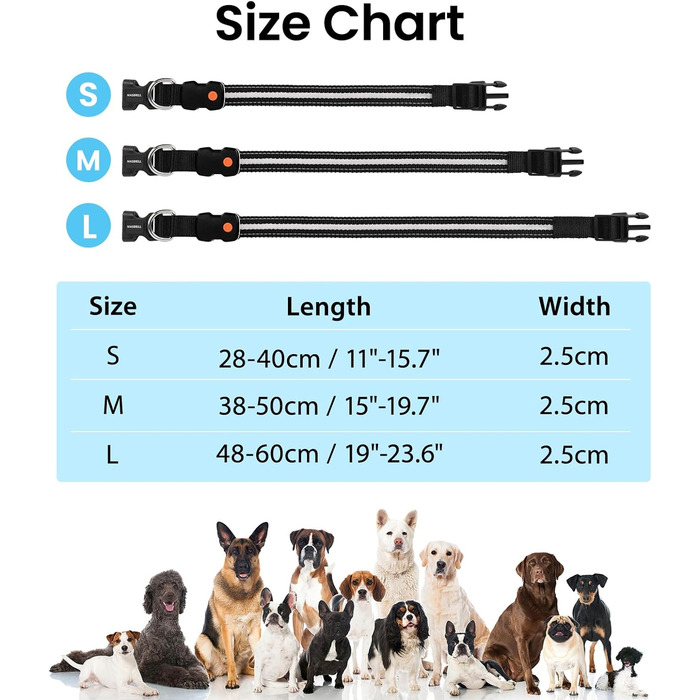 Нашийник для собак, що світиться, перезаряджається, нашийник для собак, що світиться, змінює колір 7 RGB, регульований, водонепроникний (L, чорний)