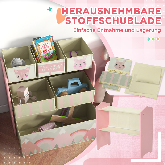 Дитячий шафчик з 6 текстильними кошиками, милий малюнок, 63x30x66 см, Рожевий