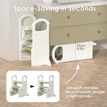 Триттхокер Hoopyosms для дітей, 2/3-рівневий, регульована висота, складаний, з поручнями, антиковзаюча поверхня, для ванної та кухні, підходить для малюків (зелений)