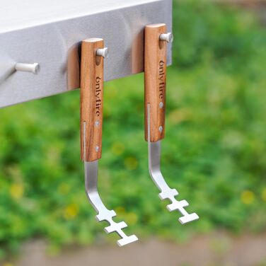 Набір гриль-посуду Onlyfire 4-в-1: щипці, лопатка, виделка, щітка з нержавіючої сталі та акації, з ручками та петлями для підвішування