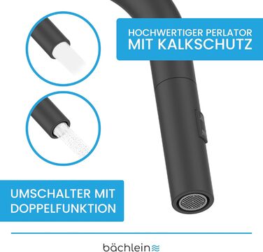 Змішувач для кухні Bchlein Plivo - Змішувач для раковини з одним важелем, поворот на 360, нержавіюча сталь, розсувний, чорний
