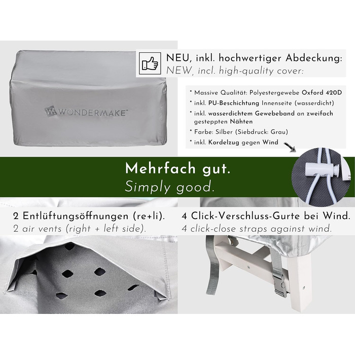 Дитяча дерев'яна лавка Kinder-Gartenbank для саду та відпочинку, 2-місна, з текстильним покриттям та спинкою, масив, білий/сірий/антрацит