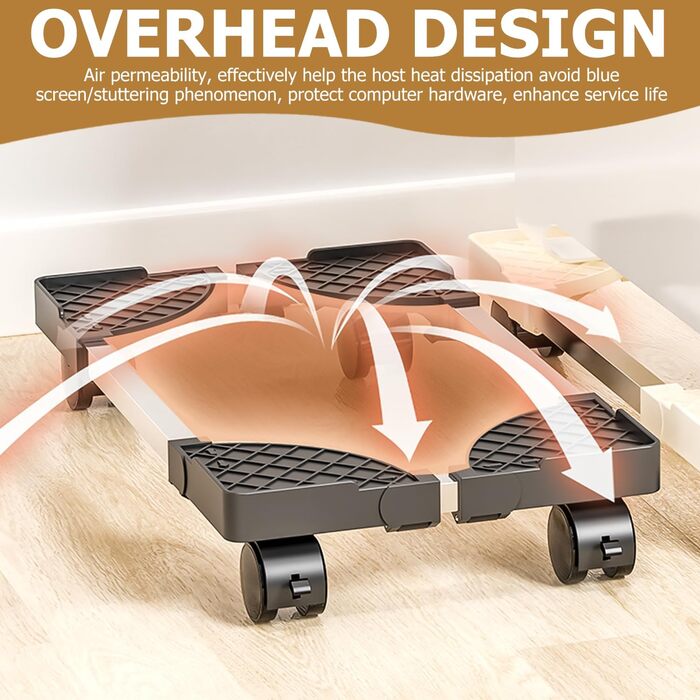 Підставка для CPU (процесора) ПК: Алюмінієва підставка для комп'ютера, універсальний регульований кріплення для CPU з 2 фіксованими колесами та 2 поворотними колесами на 360°, для настільних комп'ютерів або корпусів (чорний)