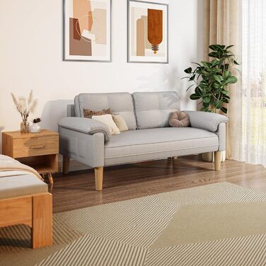 Диван Xbro 2-місний, компактний диван з підлокітниками та кишенею, сучасний диван з тканини для вітальні, квартири, офісу, проста збірка, 144 x 77 x 77 см, сірий