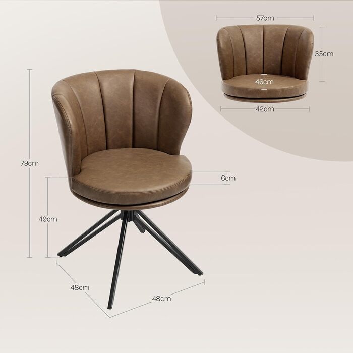 Крісла для їдальні WOLTU (2 шт), обертаються на 360°, з підлокітниками, для кухні та вітальні, стильні, витримують до 150 кг (штучна шкіра, темно-коричневі)