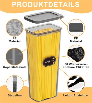 Набір контейнерів для зберігання продуктів 18 шт. з кришкою, герметичні, для кухні, антрацит (до 2,5л)