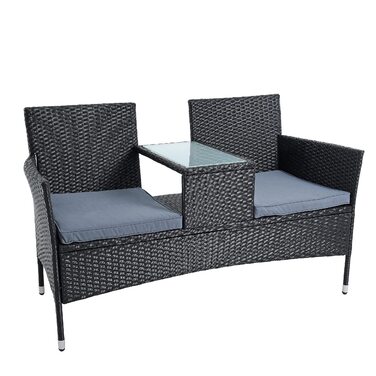 Садові меблі ESTEXO з ротангу (поліротанг) для двох осіб: лавка, комплект для відпочинку на балкон/терасу, чорний колір